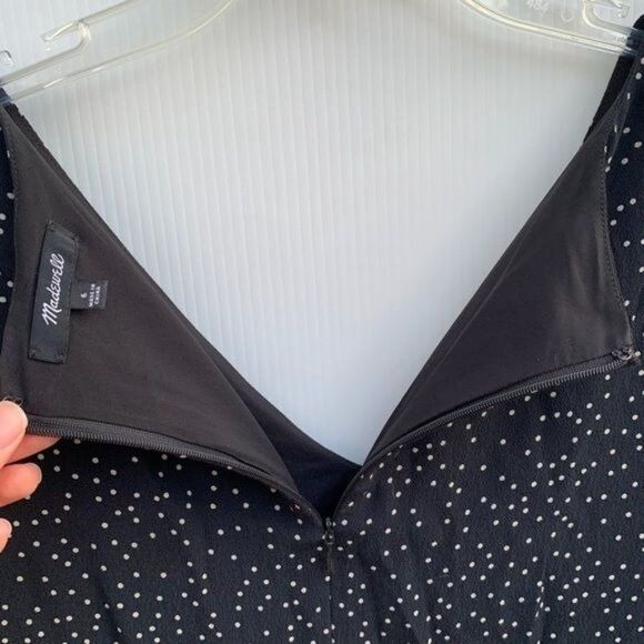 Madewell Size 6 Black Printed Flutter Sleeve Dress Polka Dots Mini Short Sleeve - Picture 8 of 8
